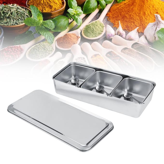 Huishouden 3?Rooster RVS Kruidenbox Pot Kruidencontainer Set met Lepels Deksel gray