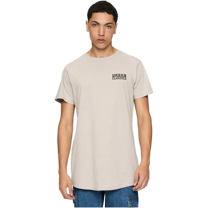 Urban Classics - Shaped Long with Urban Classic Print Heren Tshirt - S - Grijs
