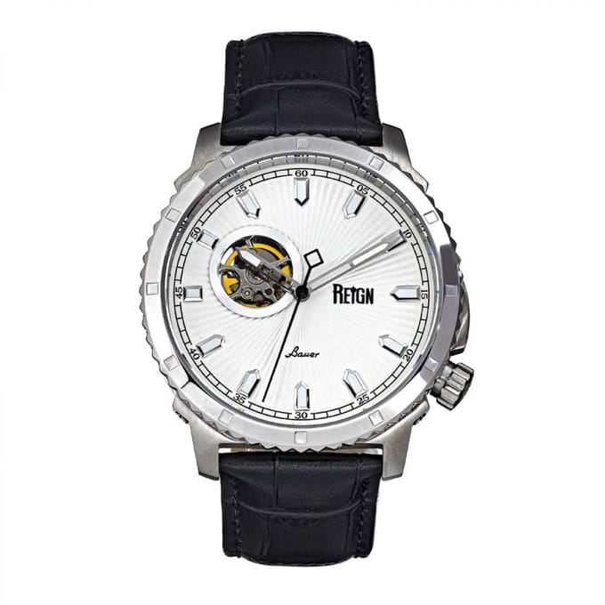 Reign Bauer automatisch semi-skelet lederen band horloge