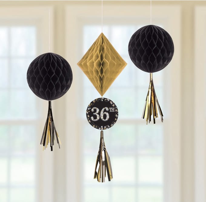 Amscan Decoratiepompoms Aanpasbaar Zwart/goud 3-delig