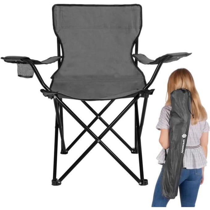 Springos Campingstoel | Kampeerstoel | Vouwstoel | Inclusief Draagtas | Grijs