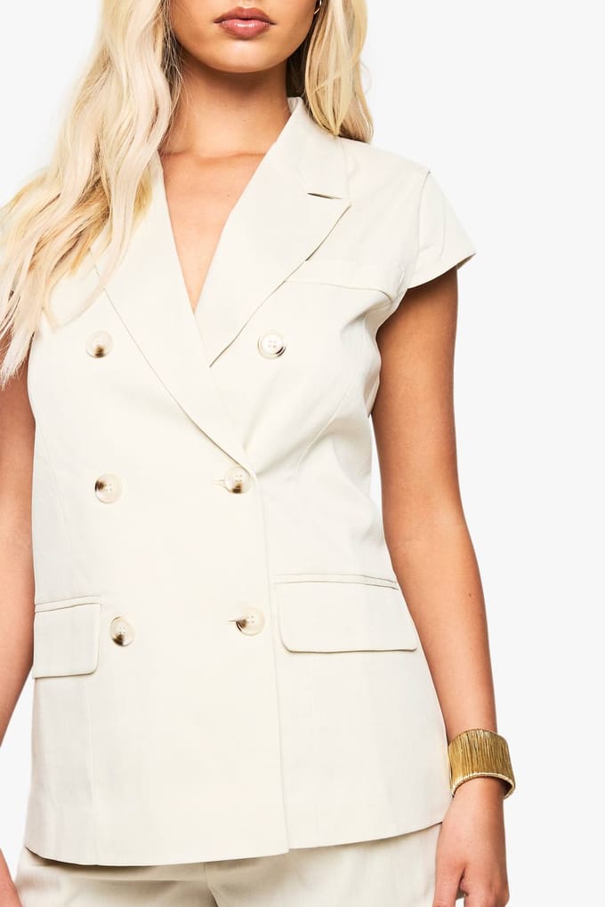 boohoo Dames Tortoise Button Cap Sleeve Blazer | Ecru | Maat: 36
