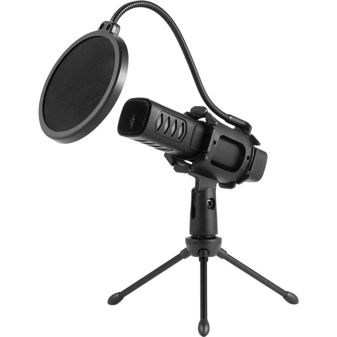 USB-microfoon, cardioïde condensatormicrofoon met statief, popfilter, schokdemper voor gamingstreaming zwart