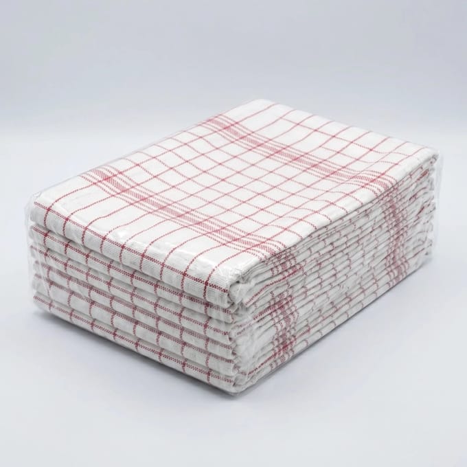 Horeca Theedoeken 12 Stuks – 100% Katoen – Rood-Witte Ruit – 60 x 63 cm