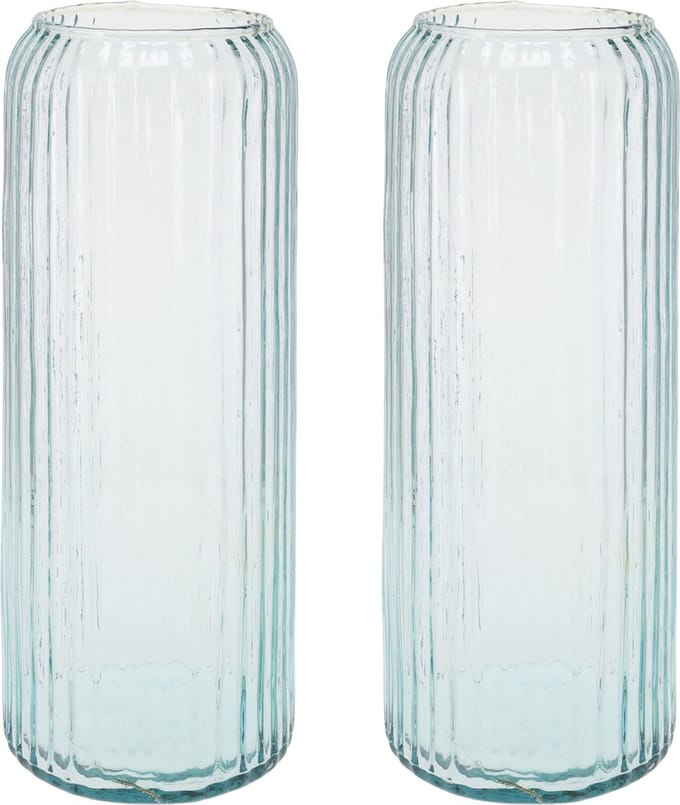 Excelent Houseware Cilindervazen glas - 2x stuks - blauw - 15 x 37 cm