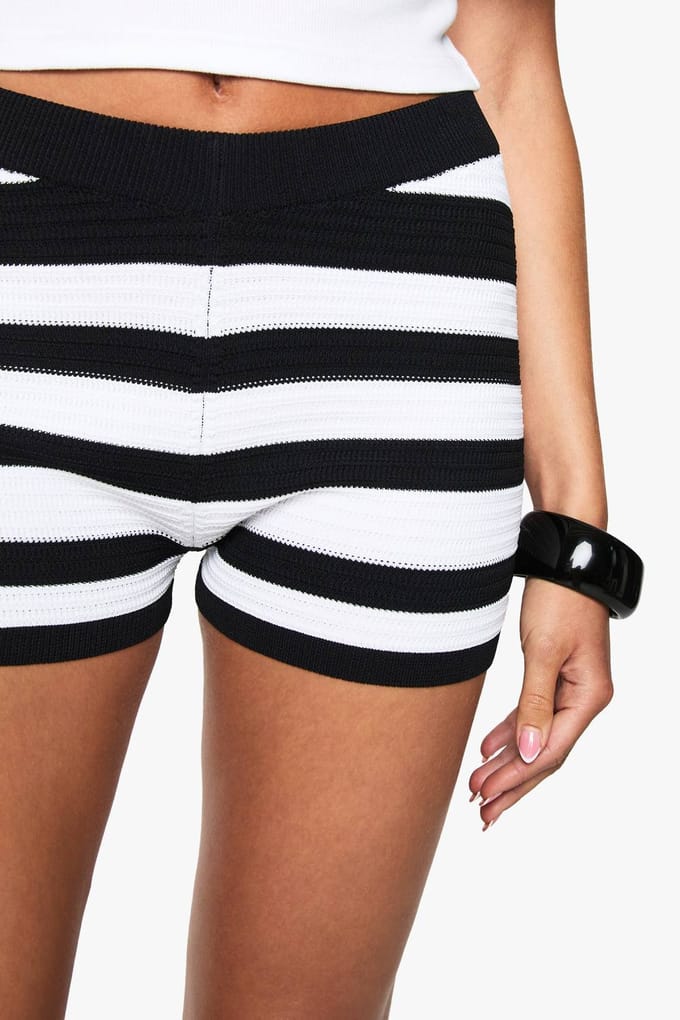 boohoo Dames Gestreepte Gehaakte Gebreide Shorts | Mono | Maat: Small