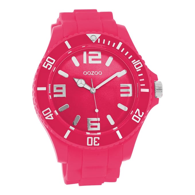 OOZOO Timepieces - Fluo roze horloge met fluo roze rubber band - C4334