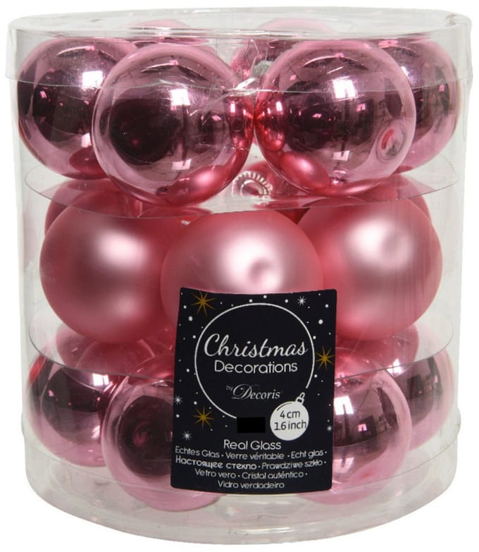 Decoris Kleine kerstballen - 36x st - lippenstift roze - D4 cm - glas - kerstversiering