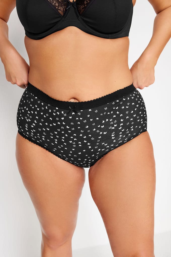 Yours 5 Pack Katoenen Tailleslips Met Vlinderprint In Zwart/Wit Size 58-60