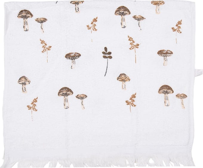 Clayre & Eef Gastendoekje Overig 40x66 cm Wit Katoen Paddenstoelen Herfst decoratie
