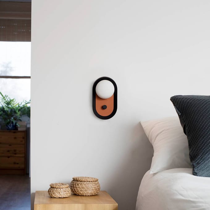FARO BARCELONA LED wandlamp Maya, terracotta, aluminium/glas, breedte 12,2 cm