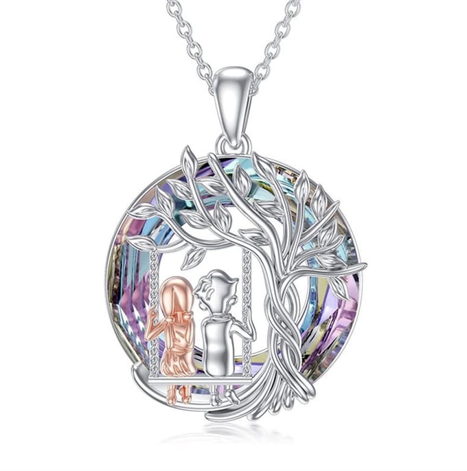 Bijoux by Ive - Ketting met hanger -  jongen en meisje schommelen -  multicolor ring