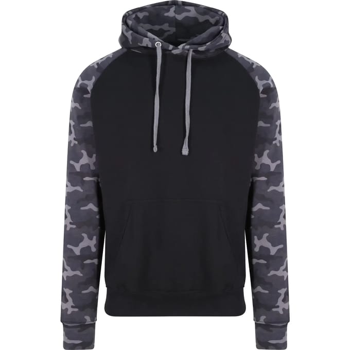 Just Hoods Baseball Hoodie JH009 - SOLID BLACK/BLACK CAMO - M