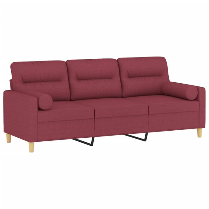 vidaXL - Driezitsbank - met - sierkussens - 180 - cm - stof - wijnrood
