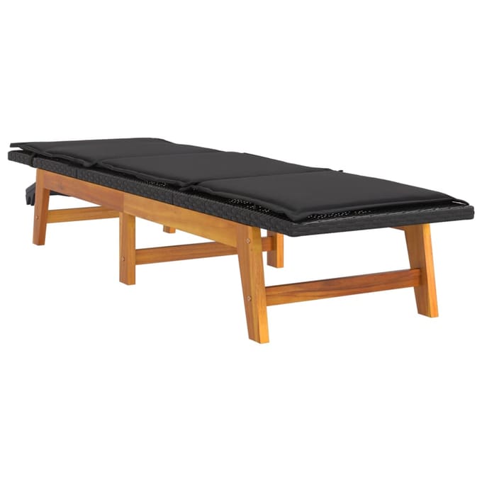 vidaXL - Ligbed - met - kussen - poly - rattan - en - massief - acaciahout