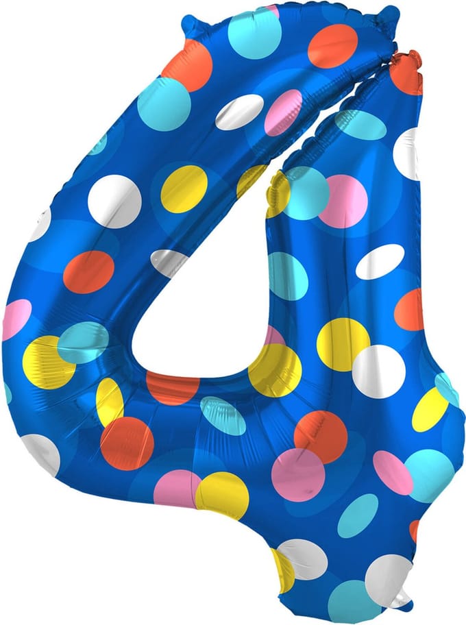 Folieballon Cijfer 4 Colorful Dots - 86 cm