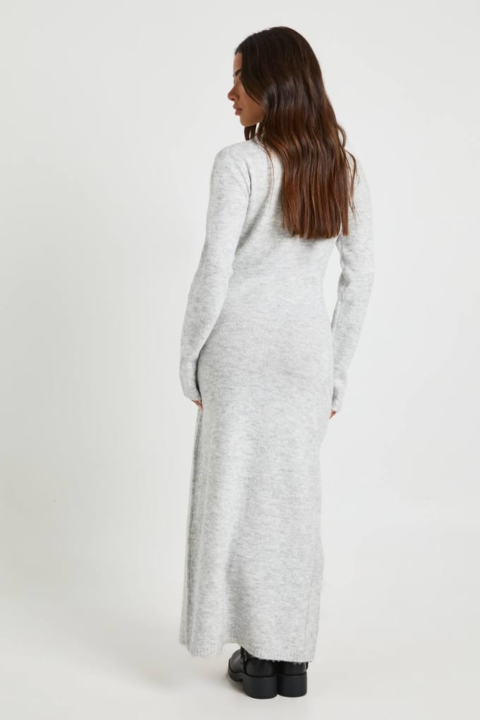 boohoo Dames Petite rolkraag superzachte gebreide maxi-jurk | Grijs | Maat: Medium