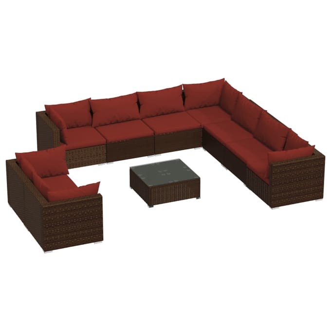 vidaXL - 10-delige - Loungeset - met - kussens - poly - rattan - bruin