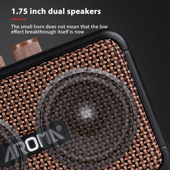 AROMA 5W elektrische gitaarluidspreker Desktopluidspreker Clean en Overdrive 2 geluidseffecten Ondersteuning zwart