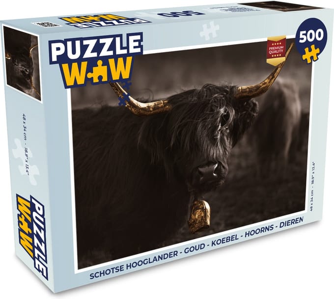 Puzzel Schotse hooglander - Goud - Koebel - Hoorns - Dieren - Legpuzzel - Puzzel 500 stukjes