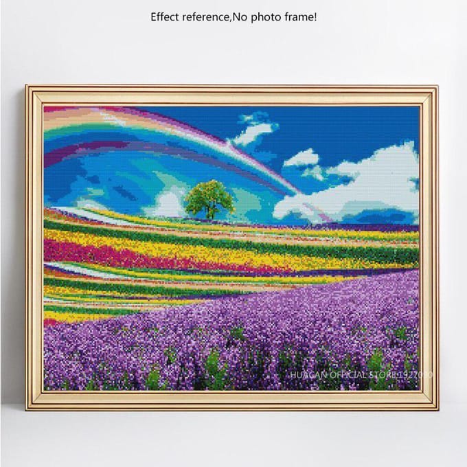Peinture diamant 5D lavande et arc-en-ciel, broderie complète, point de croix rond 20X30CM blue