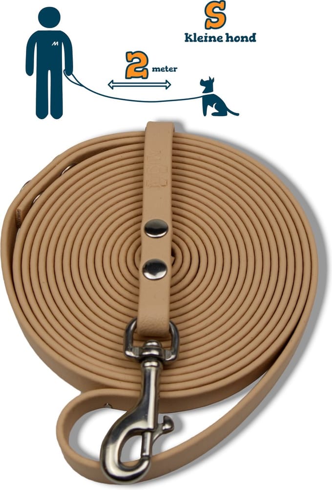 Miqdi hondenriem - BioThane ® - creme - 2 meter lang - 9 mm breed - XS/S - kleine hond