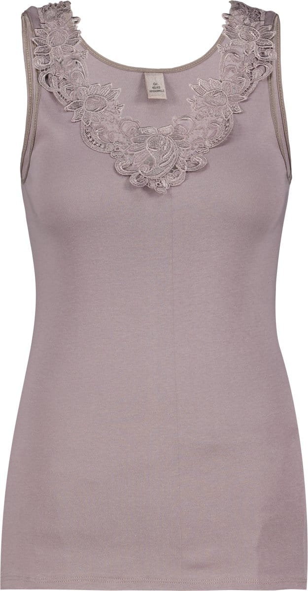 Toker Dames Hemd met kant - Taupe - 100% katoen - Maat 48/50