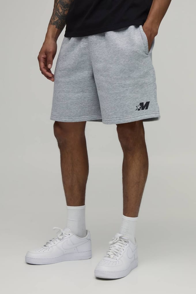 Baggy Fit M Star Jersey Short | Grey Marl | Size Large