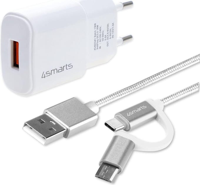 4smarts VoltPlug Oplader met ComboCord Kabel Wit