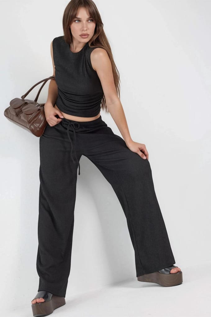 Brede Pantalon met Touwtjes in de Taille