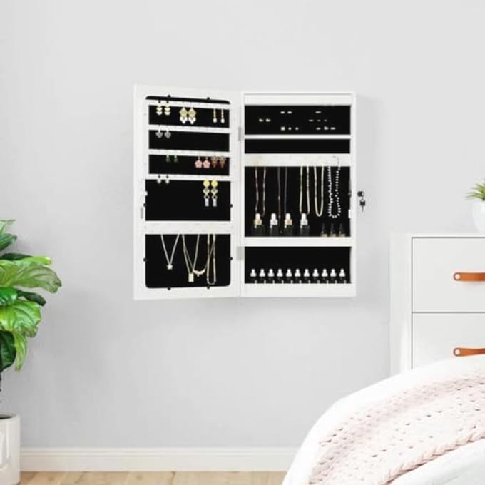 Sieradenkast met Spiegel en LED Verlichting - Wandgemonteerde Organiser