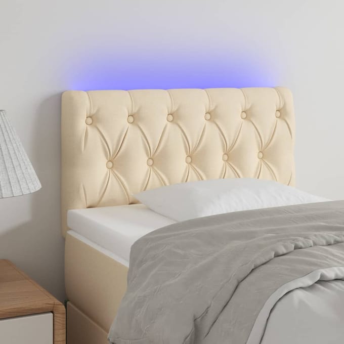 vidaXL - Hoofdbord - LED - 80x7x78/88 - cm - stof - crèmekleurig