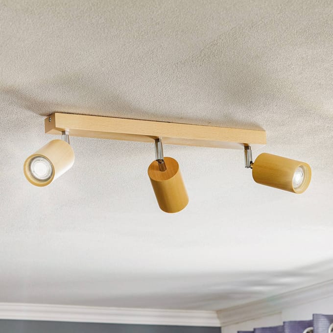 SOLLUX LIGHTING Plafondspot Cre van hout, 3-lamps