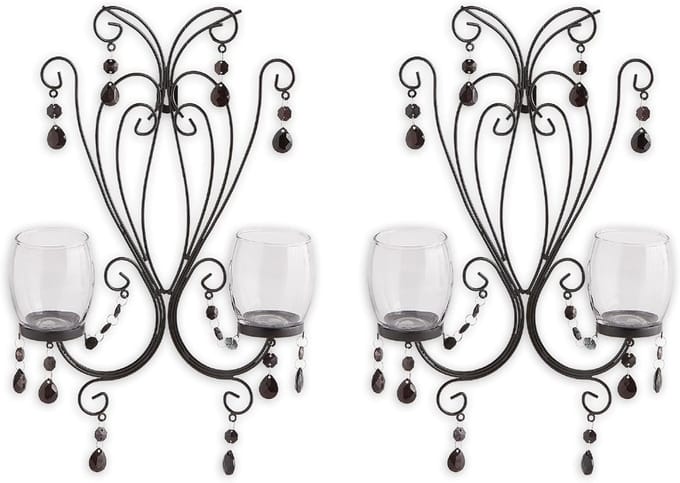 Wand Sconces - Kaars Sconces - Sfeerverlichting Creëren - Glas en Metaal - 3 ponden - Zwart
