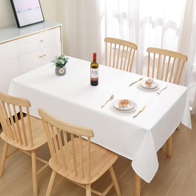 Linnenlook Tafelkleed - Afwasbaar met Lotus-effect - Rechthoekig 140x240 cm - Wit