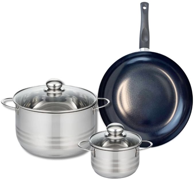 Set van 1 Koekenpan 28 cm en 2 kookpotten 14 en 24 cm Elo Prima Brillant