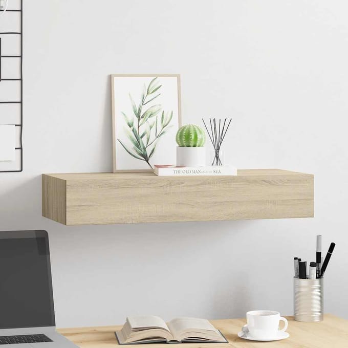 vidaXL - viaXL - Wandschap - met - lade - 60x23,5x10 - cm - MDF - eikenkleurig