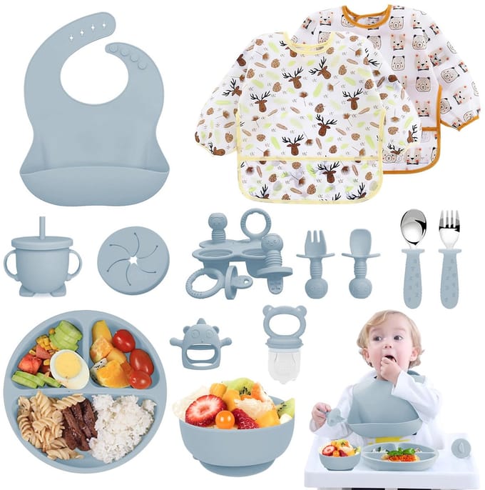 Omgoods - 14-delige Baby Maaltijdset, Antislip Siliconen met Zuignap