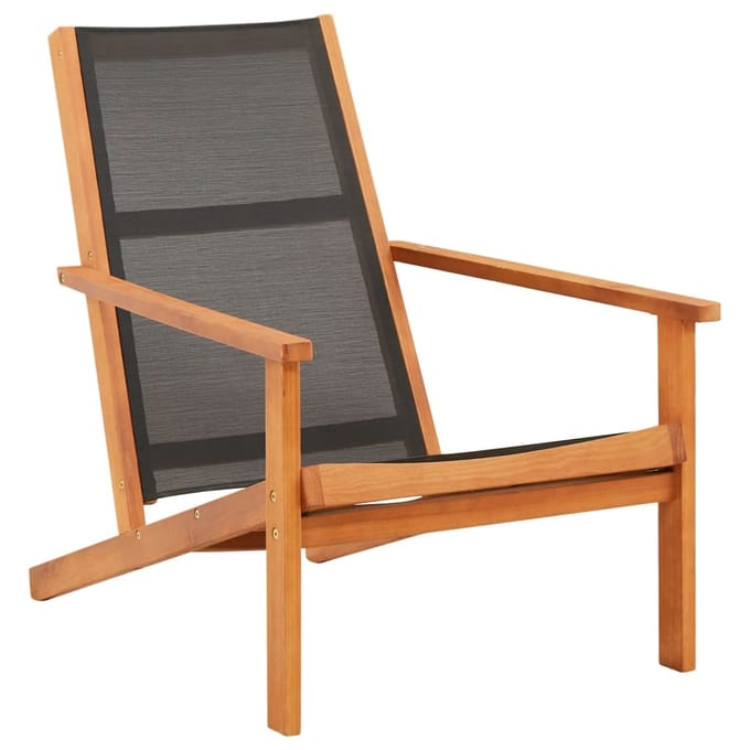 vidaXL - Loungestoel - massief - eucalyptushout - en - textileen - zwart
