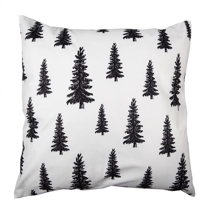 Clayre & Eef Kussenhoes 45x45 cm Zwart Wit Polyester Kerstbomen Sierkussenhoes