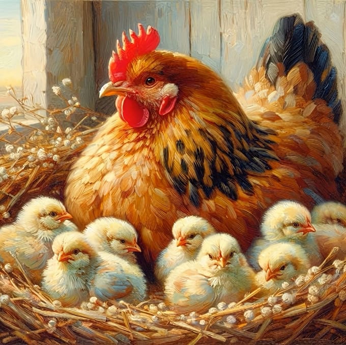 40x40 cm Diamond Painting moeder kip kuikens nr 629