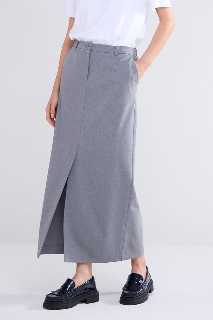 Summum Woman Skirt Viscose Blend Stretch Mist Maat: 32 | Midi Rokken Outlet | Dames | Grijs
