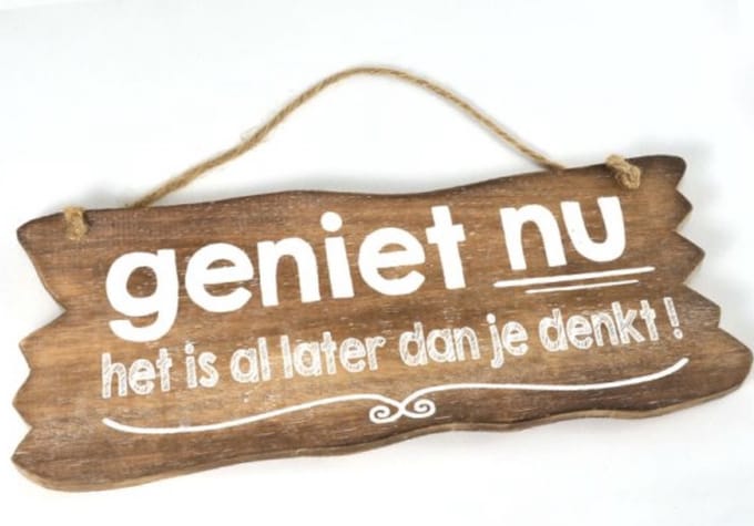 Tekstbord : geniet nu het is later dan je denkt 12x30 cm