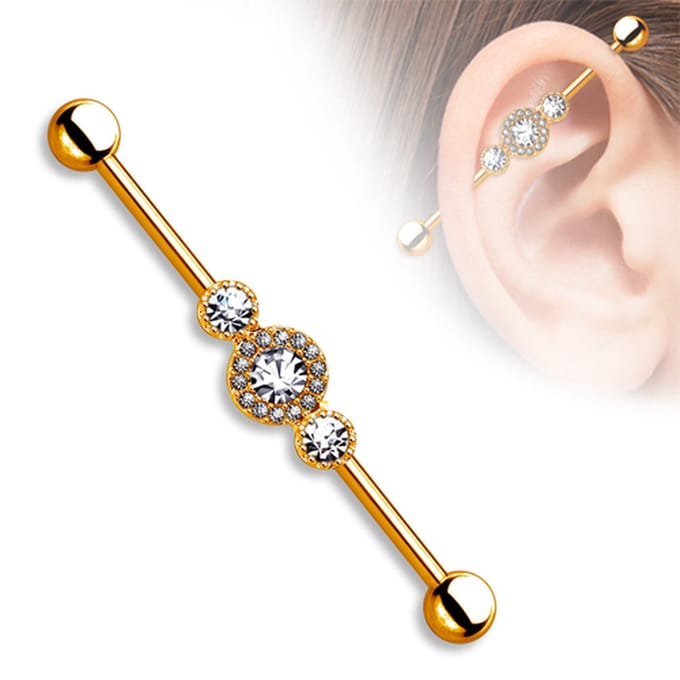 Industrial piercing 3 gecentreerde ronde cirkels - rose goud - LMPiercings