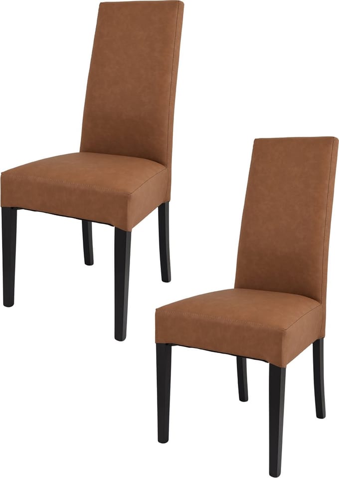 Tommychairs Luisa - Eetkamerstoelen - Set van 2 - Bruin & Leerkleur - Kunstleer & Hout