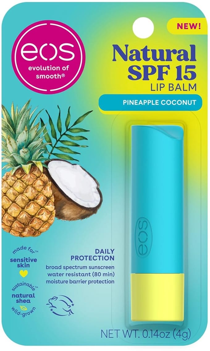 eos Natural SPF 15 Lip Balm- Pineapple Coconut, Water Resistant Daily Sun & Lip 4g