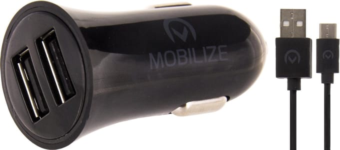 Mobilize Dual USB Autolader USB-C 1 Meter 12W 2.4A - Zwart