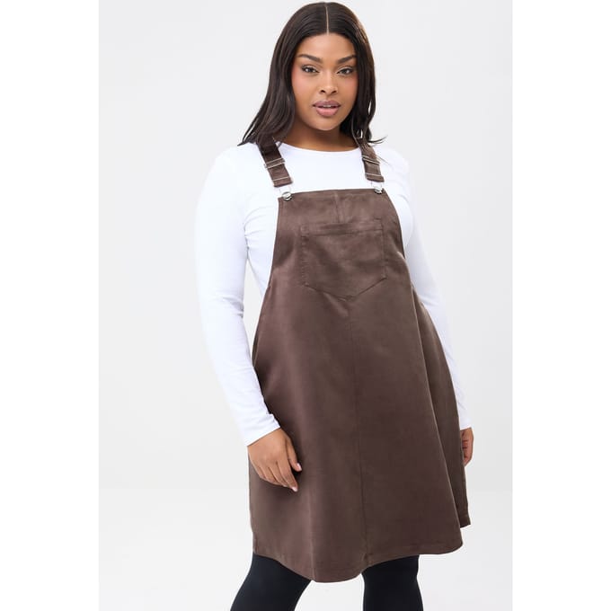 Yours Chocoladebruine Schortjurk Van Imitatiesuède Size 54-56