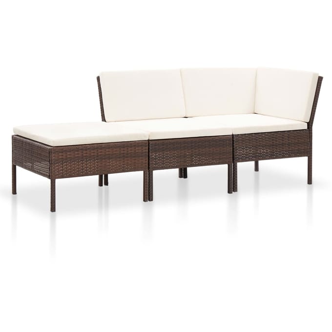 vidaXL - 3-delige - Loungeset - met - kussens - poly - rattan - bruin