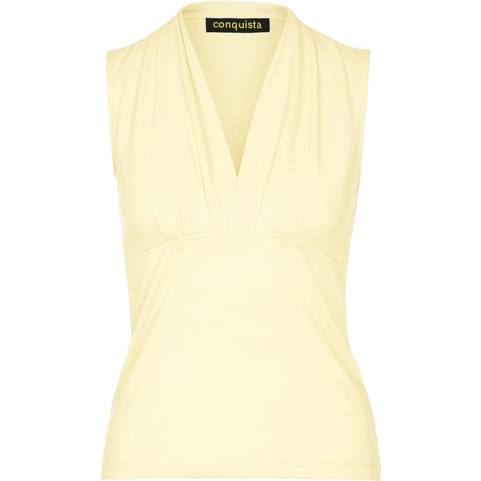 Crèmekleurige mouwloze jersey top met V-hals – stretchkatoenmix